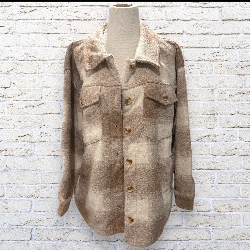 NWT Ava & Viv Cream Plaid Button Down Lined Jacket - Size 2X